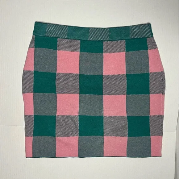 English Factory Plaid Knit Skirt - Picture 3 of 7